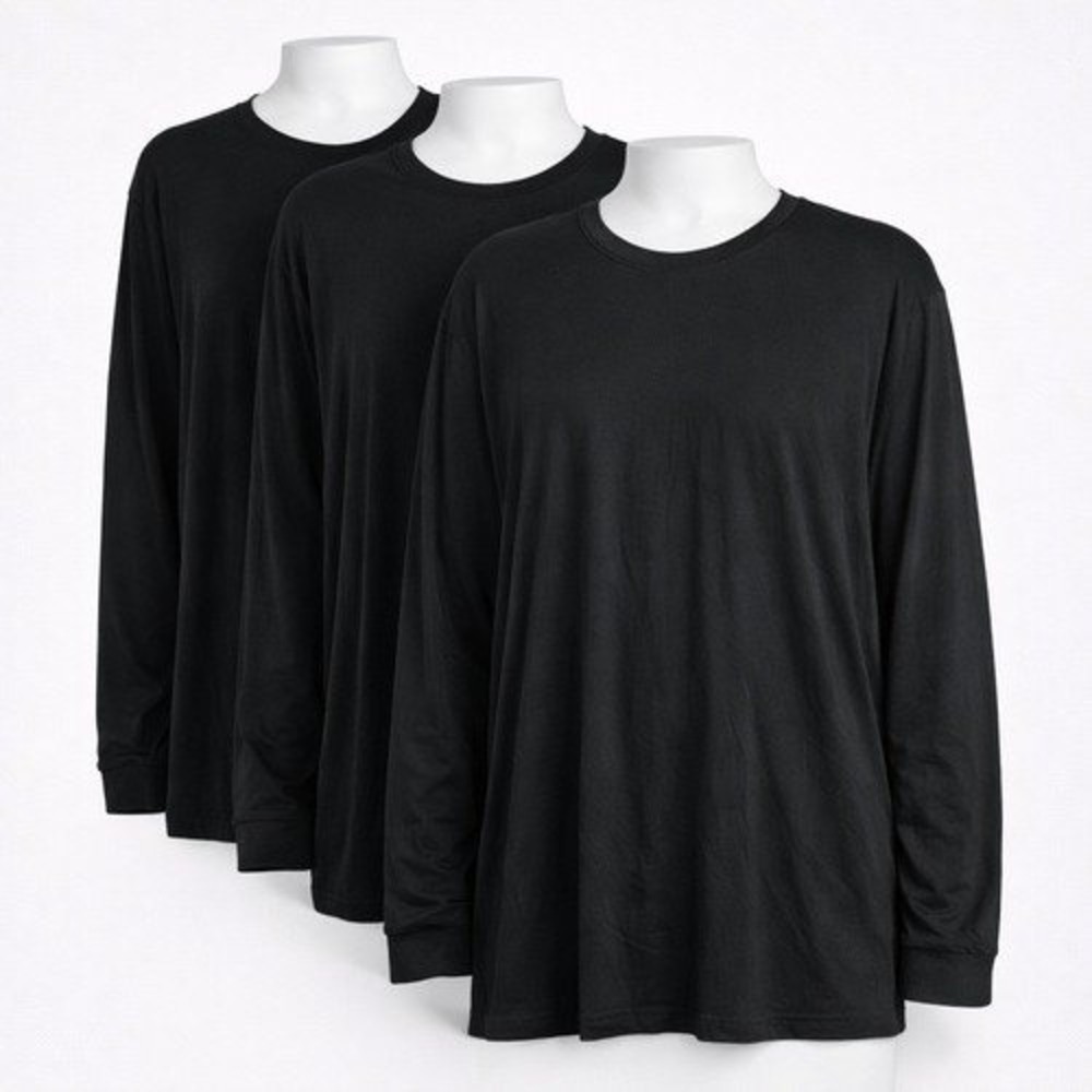 Lot of 3 Uniqlo Heattech Mens XL Black Long Sleeve Crew Neck T Shirt 371-172755